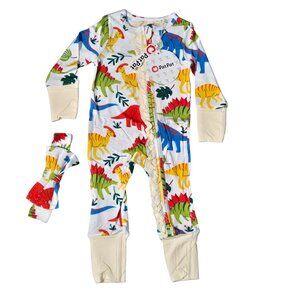 NWT | PatPat Girls Colorful Dinosaur Ruffle Bamboo Onesie & Headband Set | 6-9M